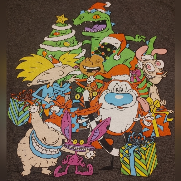 Nickelodeon Christmas Shirt Hey Arnold! Rugrats The Ren & Stimpy Show xmas tee - Picture 2 of 5